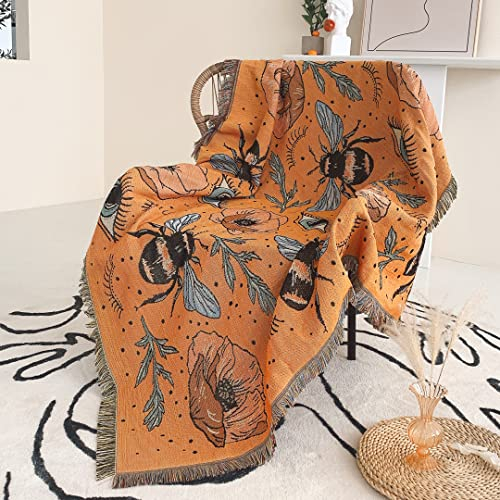 Shesyuki Boho Wurf Decke Reversible Baumwolle Bohemian Tapestry Hippie Zimmer Dekor Doppelseitig (Boho Bee Yelow 50x60)