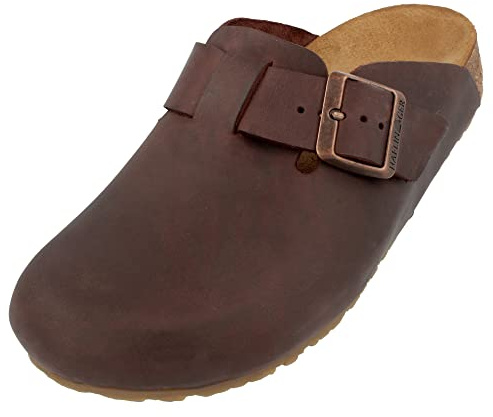 HAFLINGER Porto Eleganter Clog aus Leder Gummisohle und Kork Latex Fußbett Hausschuh Unisex