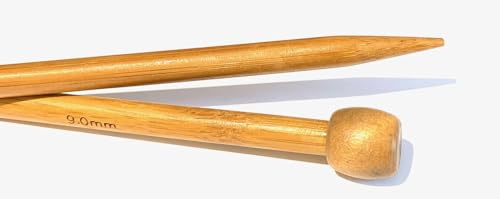 AARNAV 2 x 35 cm lange Bambus-Stricknadeln, Einzelspitzennadeln (2 x 9 mm)