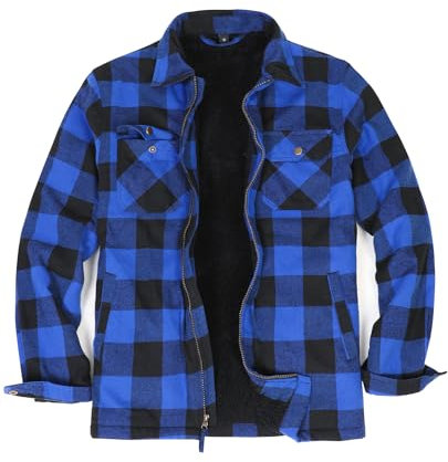 Flanelljacke für Herren, Sherpa-Futter, durchgehender Reißverschluss, kariert, gebürstet, gemütlich, Outdoor-Arbeitsjacke, Buffalo Plaid Blue, M