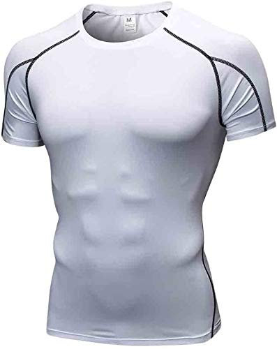 POIHIDE Men's Compression Shirts Short Sleeve Workout Gym T-Shirt Running Tops Quick Dry Sports Base Layer Athletic Undershirts White