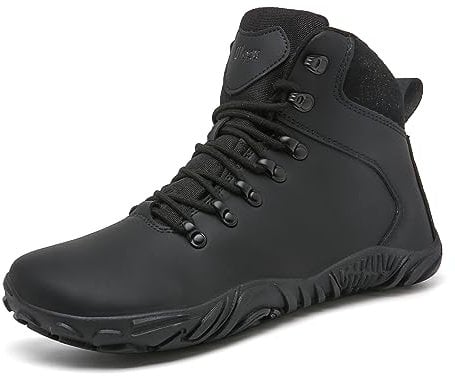 Winter Barefoot Boots Mens Waterproof Walking Boots Non-Slip Warm Outdoor Snow Boots,Dark Black,8 UK