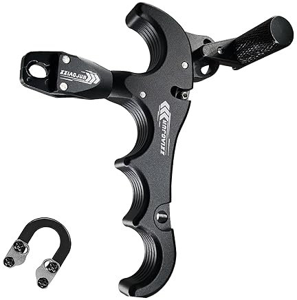 xxiaojun Compound-Bogen-Hilfe-Entriegelung und D-Schlaufenseil, verstellbar, um 360 ° drehbar, Daumenentriegelung, aus Aluminiumlegierung, Bogenschießen-Entriegelungshilfen mit rutschfester Maserung