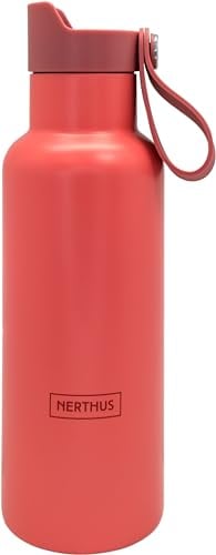 NERTHUS FIH 1262 Botella Deportiva CLICK & DRINK! de Doble Pared de 500 ml con Tapón de Clic, Hidratación y Estilo en un Diseño Premium Coral