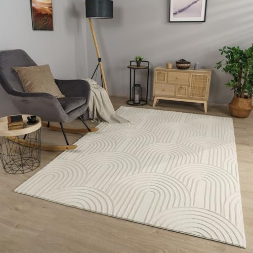 TT Home Wohnzimmer Teppich Esszimmer Kurzflor Geometrische Optik Skandi Boho Unifarben, Farbe:Hellbeige Beige Creme, Größe:240x340 cm