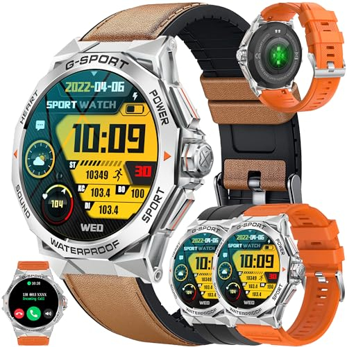 SGDDFIT Smartwatch Uomo con Effettua o Risposta Chiamate, 1,43'' AMOLED Orologio Smartwatch, Contapassi Sonno Cardiofrequenzimetro, 123 modalità Sportive, IP68 Smart Watch per Android iOS (Argento)