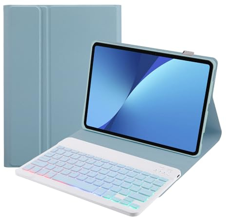 SUEEWE Tastatur Hülle für Lenovo Tab P11 (2nd Gen) 11,5 (TB350FU/TB350XU), TPU Rückseite Hülle mit 3 Bereich 7 Farbe Beleuchtete Abnehmbarer QWERTZ Tastatur für Lenovo Tab P11 (2. Gen), Blau
