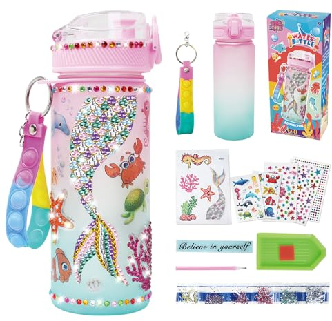 Dekorieren Sie Ihre eigenen Wasserflaschen-Kits für Mädchen, Meerjungfrau Gem Girls Diamond Malerei Handwerk, Kunsthandwerkskits Spielzeuggeschenke für 4-10 Jahre alte Mädchen Kinder Kinder