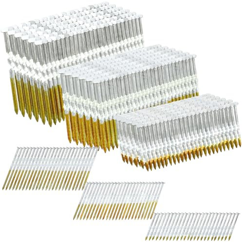 Therwen 1500 Count 21 Degree Framing Nails Ring Shank Nails for Use in All Pressure Treated Lumber, Flat D Head, Galvanized, Plastic Row Fixed (2,2-1/2,3 Inch)