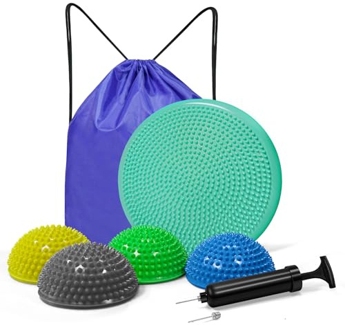 biguphate Wobble Cushion Set with 4 Hedgehog Balance Pods & Pump, Teal