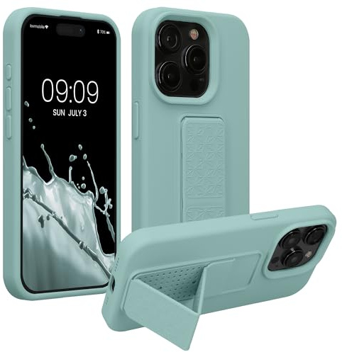 kwmobile Case for Apple iPhone 15 Pro Max Case - Soft TPU Cover with Silicone Coating - With Hand Strap and Stand Function - Shockproof - Mint