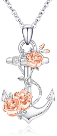OHAYOO Anker kette für Damen 925 Silber Anker Anhänger Halskette Anker Schmuck Sets Anker Verflochten Mit Rosen Anker Halskette Schmuck für Damen