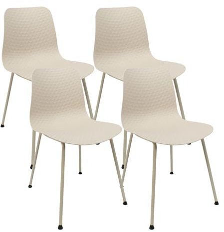 THE SECRET HOME - Silla de Diseño En Metal y Polipropileno para Comedor - Asiento de Hierro y PVC Apta para Interior - Ideal para Salón, Comedor y Cocina - 80 x 44,5 x 54 cm (4, Beige)