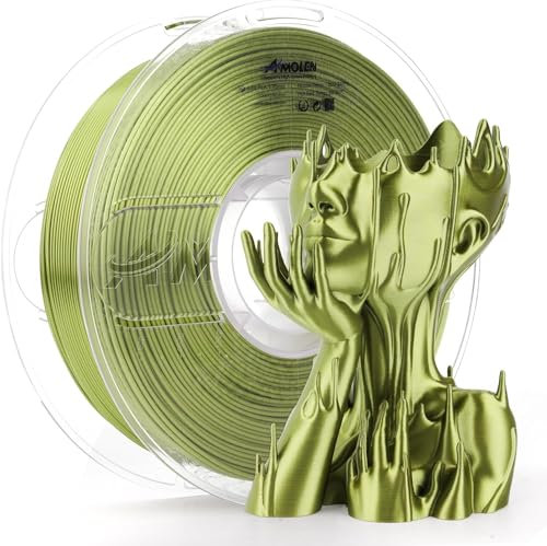 AMOLEN Silk PLA 3D Drucker Filament, Glänzende Silk Bronze Grün PLA Filament 1.75mm, Hochgeschwindigkeits 3D Druck PLA Filament für Meisten 3D Drucker, 1kg Spule(2.2lbs)