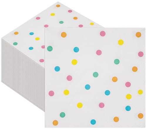 Servietten, 50 Stück Mehrfarbig Gepunktet Party Servietten Weiß 3-lagig Papier Servierten, Cocktail Serviette 33 x 33cm Papierservietten