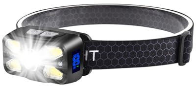 Lampe Frontale Led Ultra Puissante 2500LM, Lampe Frontale Rechargeable USB C avec Affichage de la Puissance, 7 Modes d'Eclairage, Angle Réglable à 45°, Mode de Détection, IPX5 Étanche, Camping/Urgence