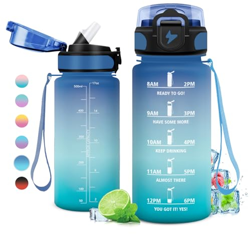 Gourde Enfant 500ml, Gourde Sport, Gourde avec Paille Réutilisable, Bouteille d'eau avec Marqueur de Temps, Water Bottle pour Enfant, l'école, Cyclisme, Voyage, Camping, Fitness, Yoga, Bureau