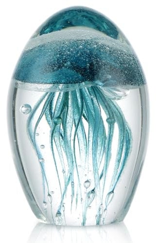 Skelang Ornament Figur aus Glas, Briefbeschwerer aus Glas, Quallenfigur aus Glas für Zuhause, Büro, Partydekoration und Geschenk (Türkis)