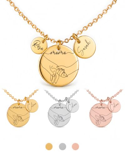 Personalisierte Namenskette für Mütter mit Gravur, Initialen Kette mit zwei runden Anhängern, Mutter tochter Kette mit Buchstaben für mama, Familien Kette mit Gravur in Rosegold, Gold und Silber