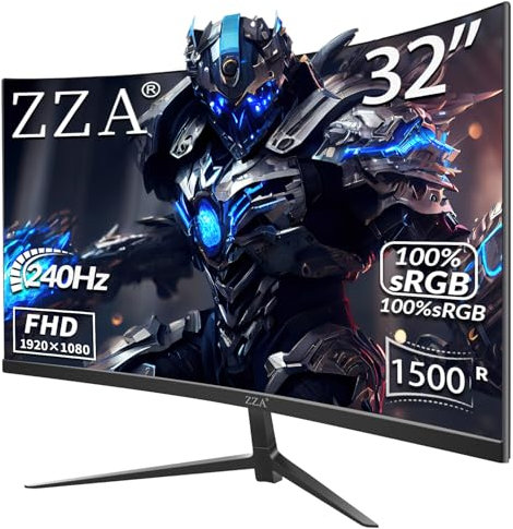 ZZA Monitor Curvo para Juegos Fhd 1080P De 32 hasta 240 Hz, 1500R, 1 Ms, 99% De Resolución, Srgb, AMD Freesync Premium, 2 Hdmi 2.0 | 2 DP 1.4, Color Negro.