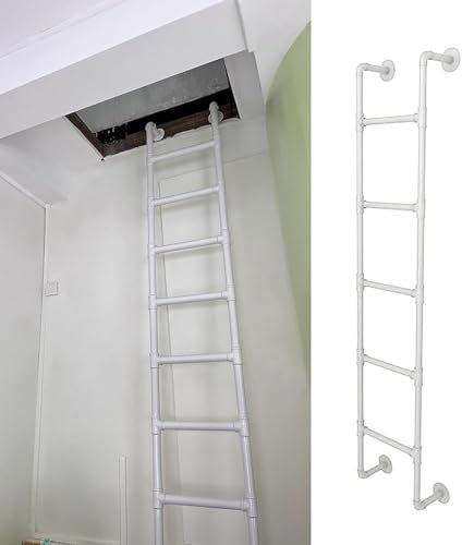 An der Wand montierte Leiter 3,3 Fuß - 8 Fuß, industrielle Eisenrohrleiter für Etagenbetten, Feuerleiter für die Sicherheit im Notfall zu Hause, Metall-Dachbodenleiter zur Wandmontage, Klett