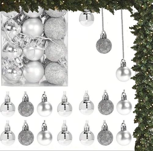Juego 24 Bolas Navidad Roja | Adorno Navideño | Decoración Árbol Navidad | Bolas plástico 3 cm | Buró design (Plata)