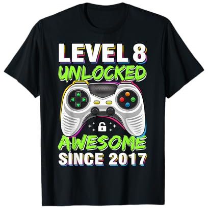 8 Years Old Gift Boy Level 8 Unlocked Awesome 2017 Birthday T-Shirt