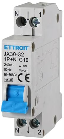 Interruttore magnetotermico 1P+N, occupa 1 modulo, 220V 230V, 16A C16, curva C, 4,5KA 4500A