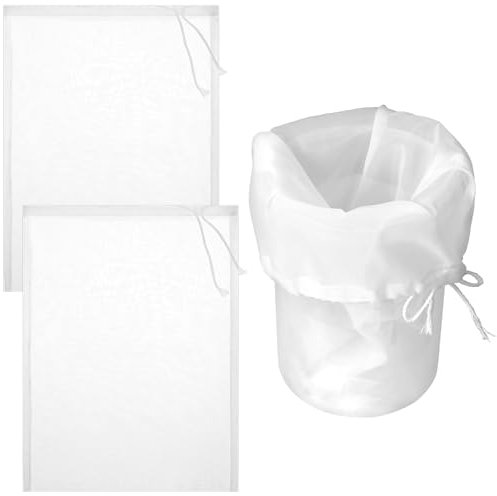 Bewudy Passiertuch, 3 Stück Filterbeutel Siebbeutel, 45 x 60 cm Passiertuch Wiederverwendbar Käsetuch Bio Waschbar Filterbeutel Mit Kordelzug Nut Milk Bag für Käse Fruchtsaft Kaffee Gemüsesaft