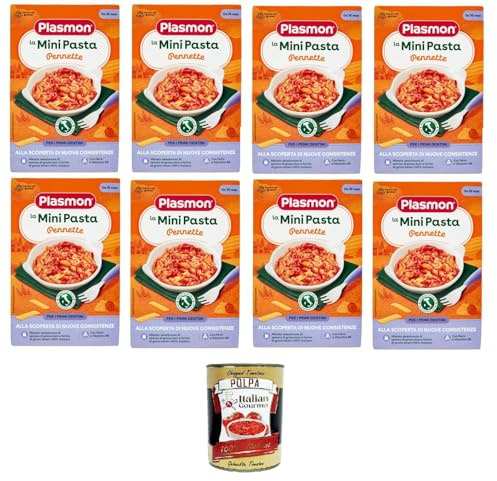 Plasmon la Mini Pasta Pennette die Mini -Stifte Pennette Pasta für Babys ab 10+ 8x 300 g + Italian Gourmet polpa 400g