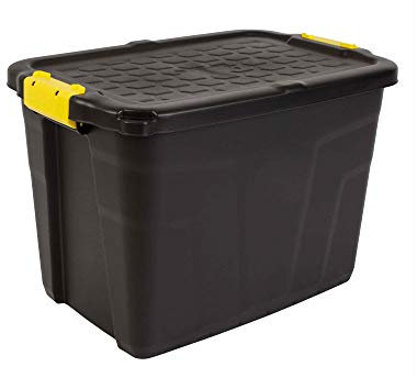 Muddy Hands Heavy Duty Plastic Storage Box with Padlockable Lid Home Garden Office Stackable Container (Made from Recycled Plastic) (60 Litre)