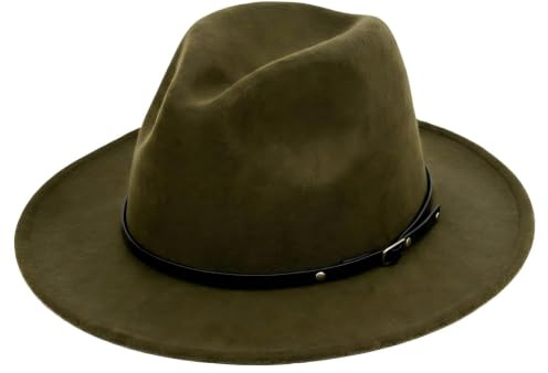 Unisex Fedora-Hut mit breiter Krempe und Gürtelschnalle, verstellbar, klassischer Panama-Kirchenhut für Damen und Herren