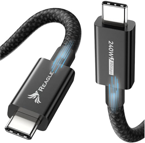 Reagle THUNDERBOLT 5 Schnellladekabel USB-C PD 240W 16K/60Hz, 4K/240Hz/120Hz,80 Gbps,Nylon Geflochten, USB4 Kabel, Kompatibel mit Macbook Pro 14 16 (1,5M)
