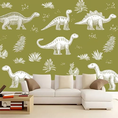 WHUOEUCO Papier Peint Panoramique Dinosaure Abstrait Vert 250x175 cm Poster Geant Mural, Papier Peint Intissé Mural pour Chambre Salon Canapé TV Fond Décoration Murale