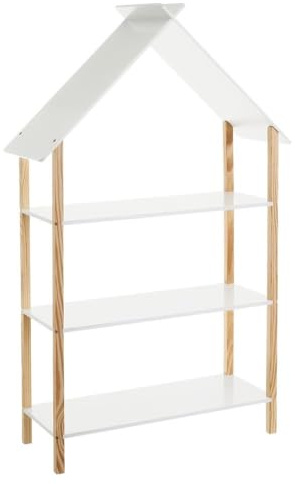 Bodenregal mit 3 Böden und Hausform aus MDF-Holz in Weiß und Natur