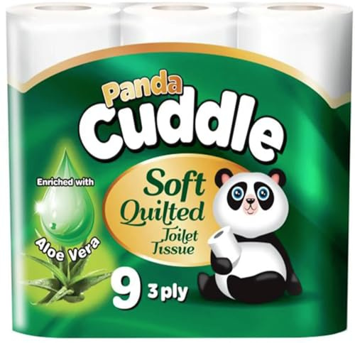 Panda Cuddle 3-Ply Soft Quilted Scented Toilet Rolls - 9 Aloe Vera Scented - Premium Bathroom Toilet Rolls for Luxurious Comfort and Hygiene (Multiple Pack Options)