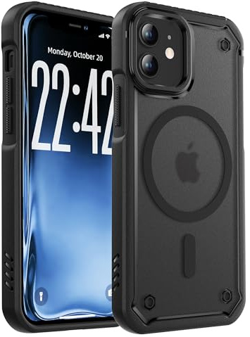 ORETECH für iPhone 12 Hülle, Kompatibel mit Mag Safe, Matt Schwarz | Militärschutz Stoßfest Kratzfest Anti Fingerabdruck Transluzente Rückseite Magnetisch Handyhülle für iPhone 12/12 Pro