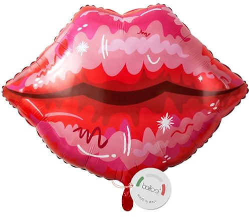 balloa Folienballon XXL Kussmund Rot, Helium Ballon Valentinstag Deko, Luftballon Liebe Party Deko, Geschenkidee für Frauen Geburtstag Hochzeit, Rote Lippen Kuss Ballon Romantik Deko Love Party, 57cm