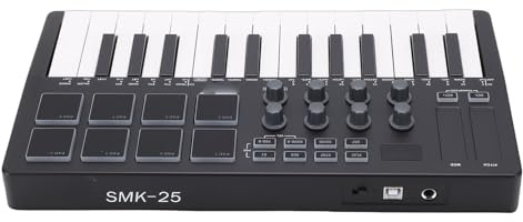 Luocute MIDI-Keyboard-Controller, 25 Kraftempfindliche Tasten, 8 RGB-Pads mit Hintergrundbeleuchtung, 8 Zuweisbare Encoder, 2 Touch-Strips, Musikproduktionssoftware und