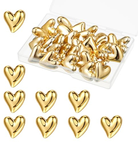 30 Stück Reißzwecken Herzförmige, Gold Dekorative Pinnnadeln für Korktafeln, Niedliche Herz Reißzwecken Gold Pinnnadeln für Fotowände, Postkarten, Kartenbefestigung, Pinnwanddekorationen