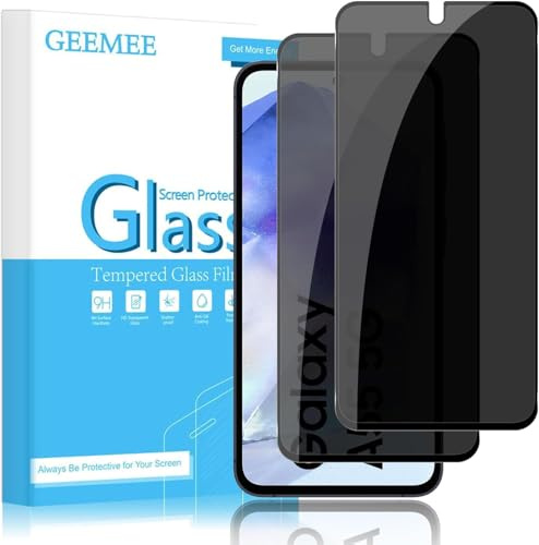 GEEMEE 2 Pièces pour Samsung Galaxy A55 5G Anti-Espion Verre Trempé, 9H Dureté Ultra Privacy Protecteur D'écran, Anti-Spy Vie Privée Film De Anti Rayures Protection écran