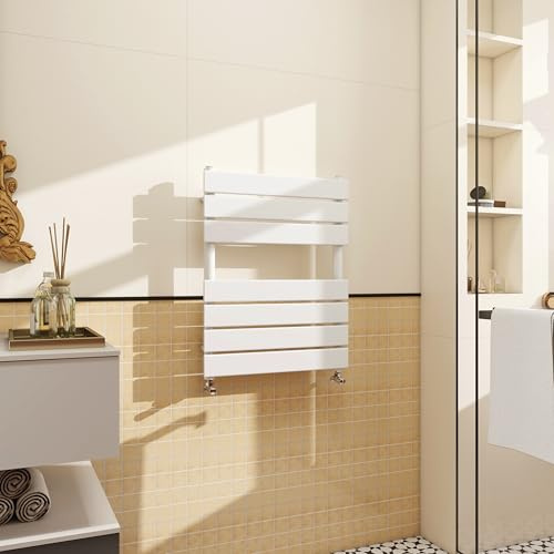 Acezanble Bathroom Morden Flat Panel Heated Towel Rail Radiator,Wall Mounted Central Heating Ladder Rad 650X500mm White