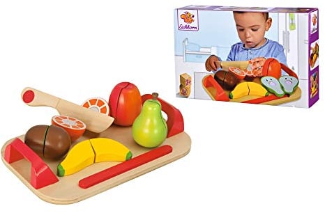 Eichhorn Wooden Cutting Food Age 2+ for Kids, Fruit Set with Chopping Board and Knife