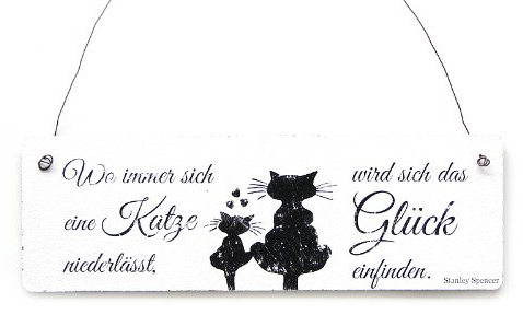 Interluxe Schild Shabby Vintage Schild Dekoschild Türschild Wo Immer Sich eine Katze niederlässt. Glück Zuhause Schild mit Spruch