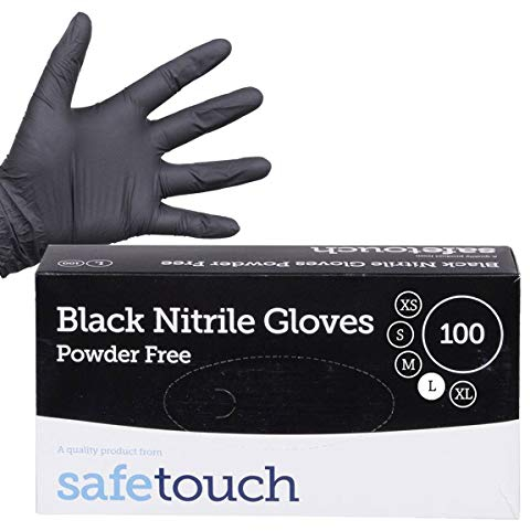 SafeTouch 50000253 Black Nitrile Gloves AQL 1.5, Size Large-Box of 100
