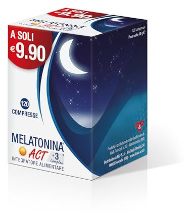Linea ACT Melatonina Act + 3 Complex - Integratore Alimentare a Base di Melatonina - 120 Compresse, Blu, 20 Grammi