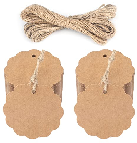 jijAcraft Geschenk Anhänger Kraftpapier Rund Etiketten 6cm, 100stk Geschenkanhänger mit Jute Schnur, für Hochzeitsgeschenke Weihnachtsgeschenke Partygeschenke (Braun)