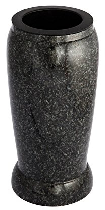 Afterglow Grabvase Monument aus echtem Granit Impala dunkel Höhe 23 cm/Ø 12 cm Grabschmuck wetterfest frostsicher Granitvase mit Kunststoffeinsatz Friedhofsvase