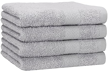 Betz 4 Stück Strandtücher Duschtücher Set Größe 70x140 cm Duschhandtuch Badetuch Strandtuch Handtuch Premium 100% Baumwolle Farbe Silbergrau