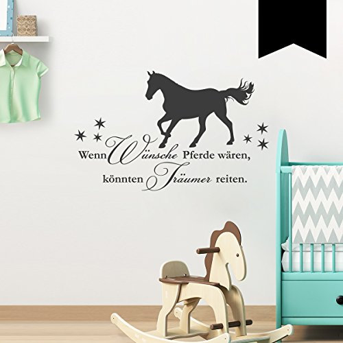 WANDKINGS Wandtattoo - Wenn Wünsche Pferde wären, könnten Träumer reiten - 50 x 30 cm - Schwarz - Wähle aus 5 Größen & 35 Farben